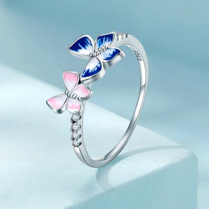 Flutter of Elegance: Sterling Silver CZ Butterfly Band Ring - Rings