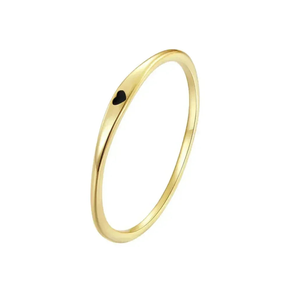 925 Sterling Silver Heart Wedding Band Symbol Of Love Stackable Promise Ring In 2 Colors (Size 5 10) Gold / Rings