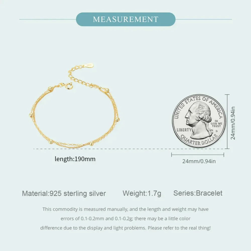 Double-Layered Round Beads 925 Sterling Silver Chain Bracelet with 14K Gold Plating - Bracelets