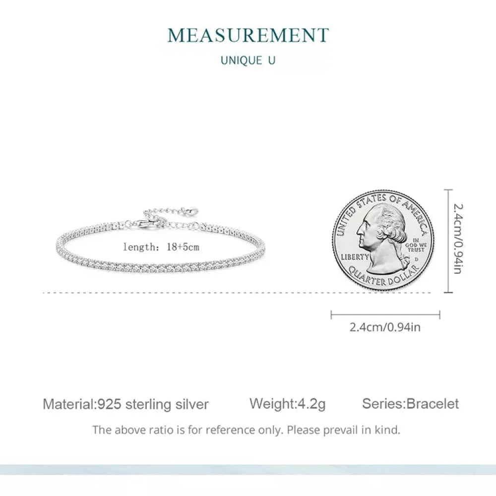Exquisite 925 Sterling Silver Adjustable Tennis Bracelet - Platinum Plated with Clear 3mm Cubic Zirconia - Bracelets