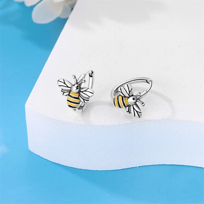 Dazzling Bee Sterling Silver Hoop Earrings
