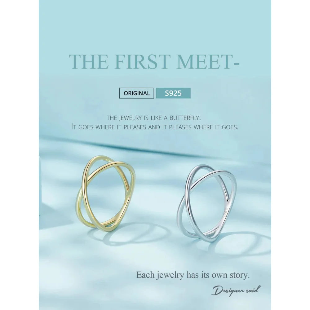 Breathtaking 14K Gold Plated X Ring - Elegant Minimalist 925 Sterling Silver Cross for Women - Promise jewellery SCR543