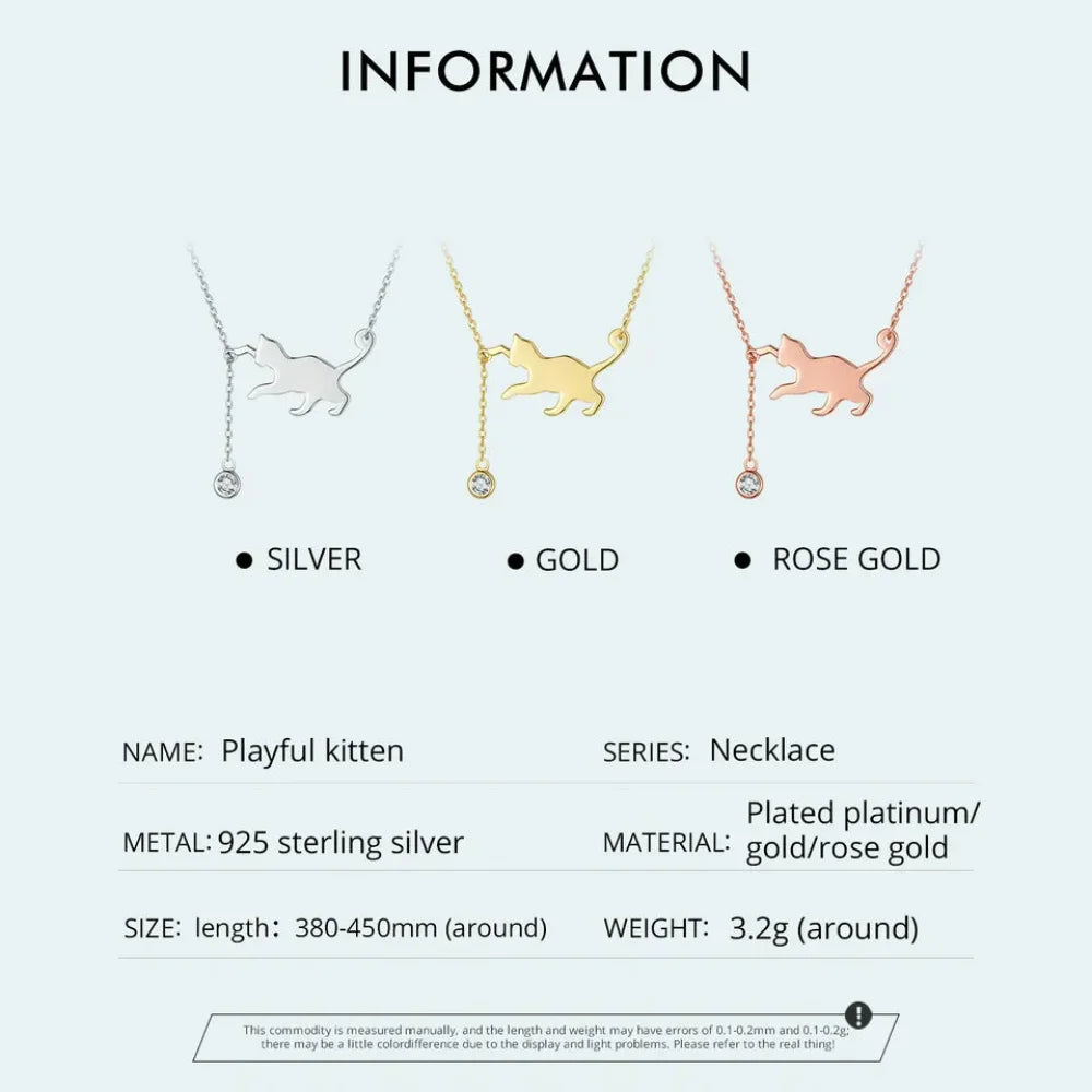Breathtaking 925 Sterling Silver Cat Necklace | Elegant Pendant Collarbone jewellery SCN232 in 3 Colors - Necklaces