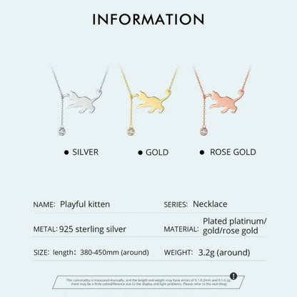 Breathtaking 925 Sterling Silver Cat Necklace | Elegant Pendant Collarbone jewellery SCN232 in 3 Colors - Necklaces
