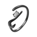 Playful Feline: Adjustable Sterling Silver Cat Ring With Long Tail Black Rings