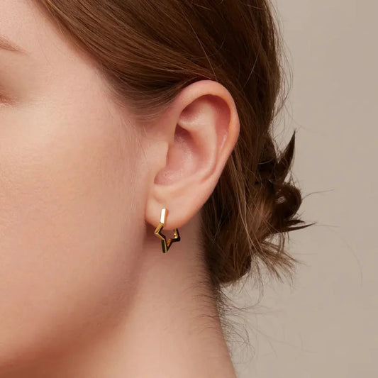 925 Sterling Silver Starlike Earrings - Minimalist Star Shape Ear Buckle for Women - Fashion jewellery SCE1136 - Hoop