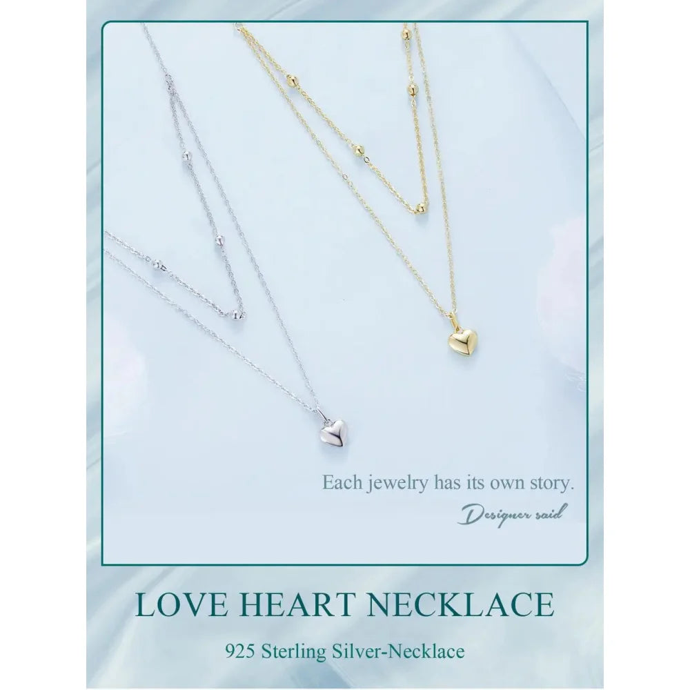 925 Sterling Silver Heart Pendant Necklace - Elegant Double Layer Choker for Women - BSN168 - Necklaces