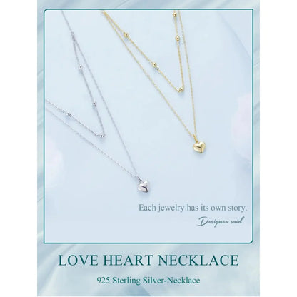 925 Sterling Silver Heart Pendant Necklace - Elegant Double Layer Choker for Women - BSN168 - Necklaces