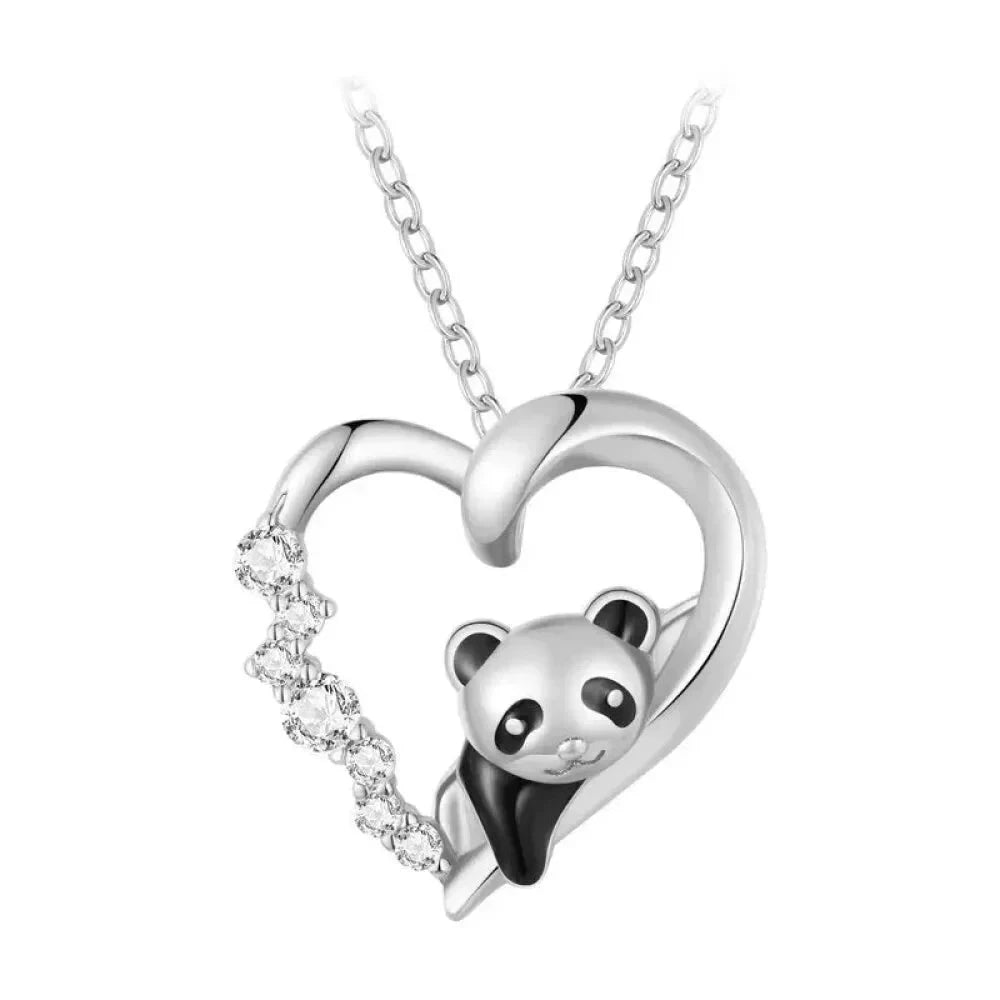 925 Sterling Silver Baby Panda Crystal Necklace | Enamel Cute Animal Charm Chain Link | Women’s Gift - 17.71’’ SCN453