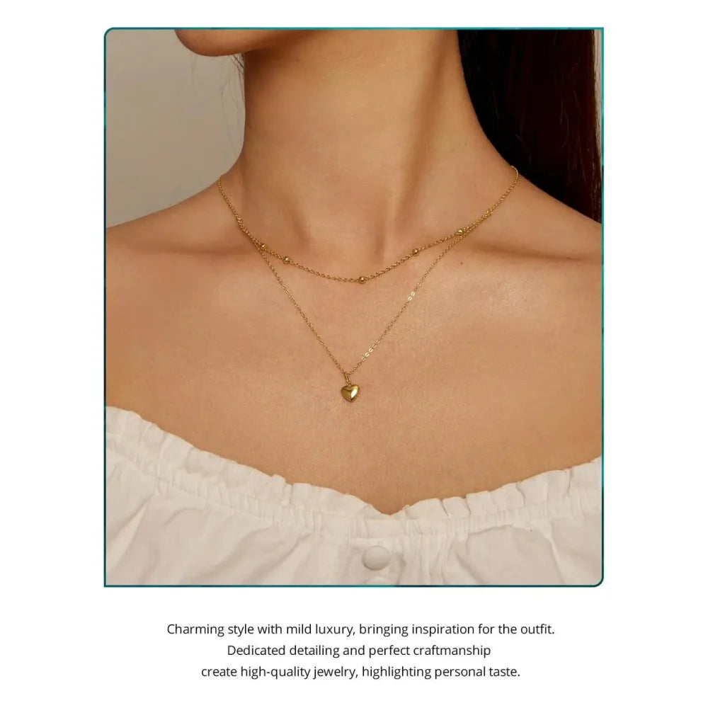 925 Sterling Silver Heart Pendant Necklace - Elegant Double Layer Choker for Women - BSN168 - Necklaces