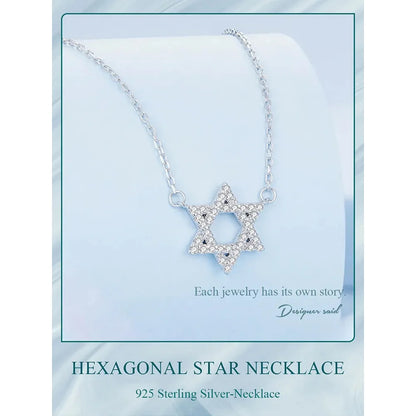 925 Sterling Silver Hexagonal Star Pendant Necklace - CZ Pave Setting - Fine jewellery BSN290 - Necklaces