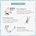 925 Sterling Silver Pink Heart Zircon Ring for Women Love & Wing Rings