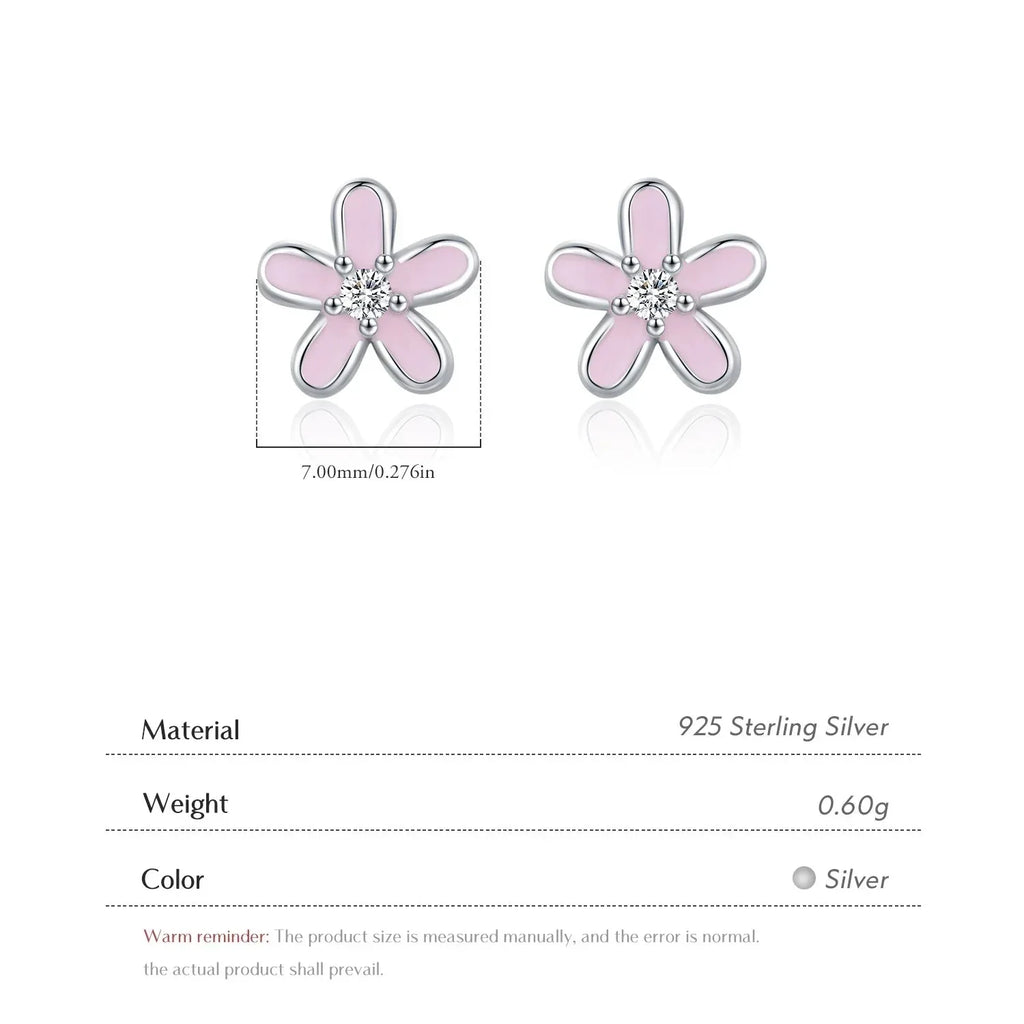 925 Sterling Silver Colorful Enamel Flower Stud Earrings Minimalist & Cute