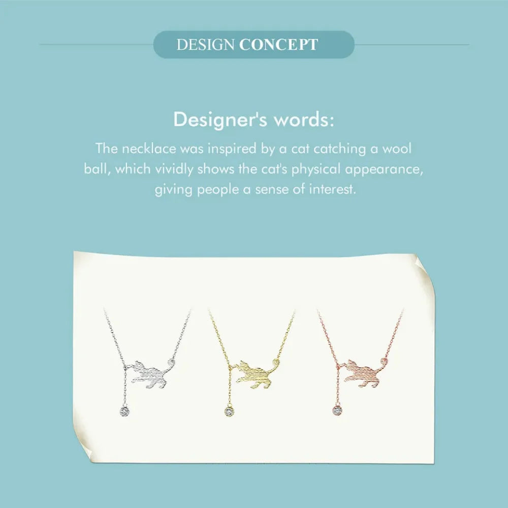 Breathtaking 925 Sterling Silver Cat Necklace | Elegant Pendant Collarbone jewellery SCN232 in 3 Colors - Necklaces