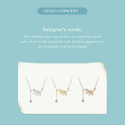 Breathtaking 925 Sterling Silver Cat Necklace | Elegant Pendant Collarbone jewellery SCN232 in 3 Colors - Necklaces
