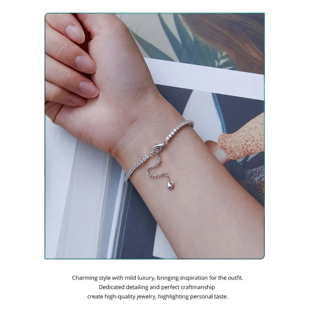 Exquisite 925 Sterling Silver Adjustable Tennis Bracelet - Platinum Plated with Clear 3mm Cubic Zirconia - Bracelets
