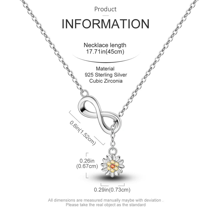 Endless Sunshine Sterling Silver Infinity Necklace With Sunflower Necklaces