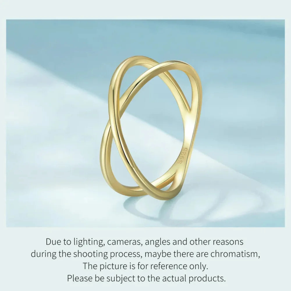 Breathtaking 14K Gold Plated X Ring - Elegant Minimalist 925 Sterling Silver Cross for Women - Promise jewellery SCR543