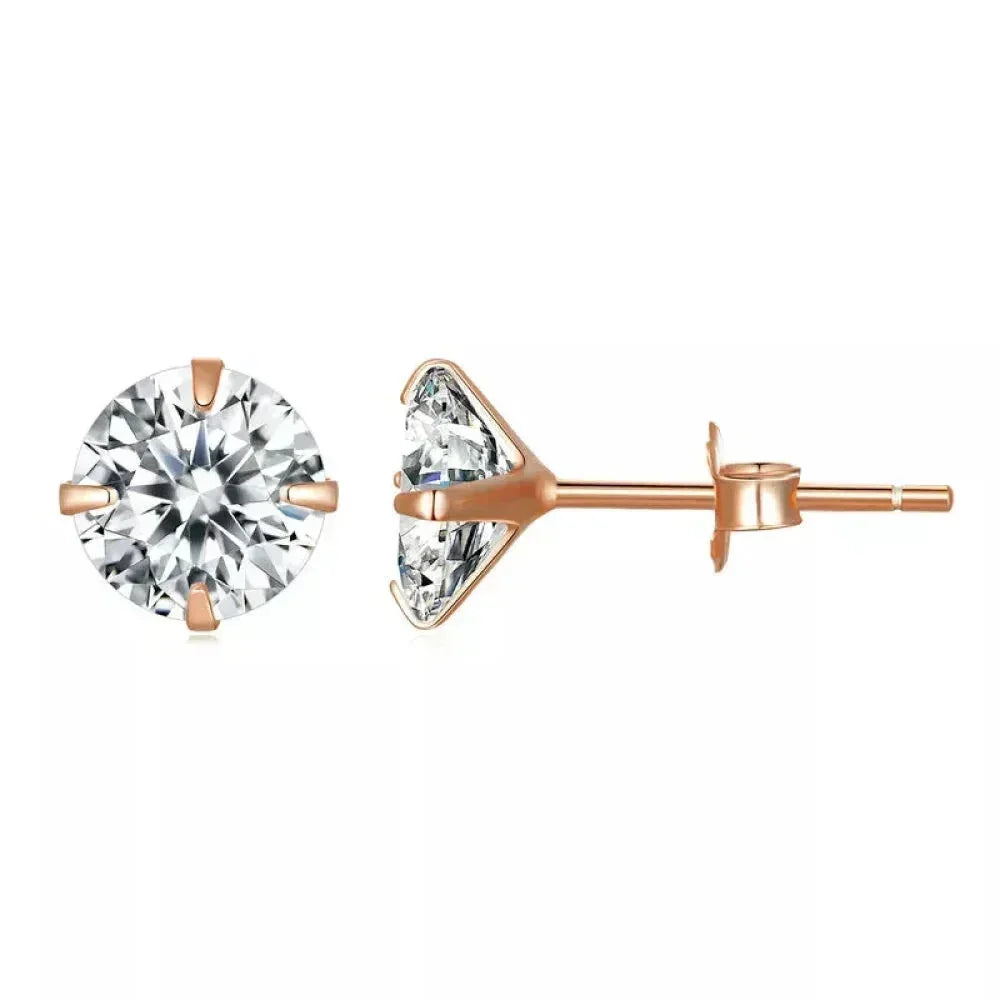 Cz Stud Earrings 925 Sterling Silver Platinum Plated Round Cubic Zirconia Hypoallergenic 4Mm 5Mm 6Mm 7Mm Bse166 Rose
