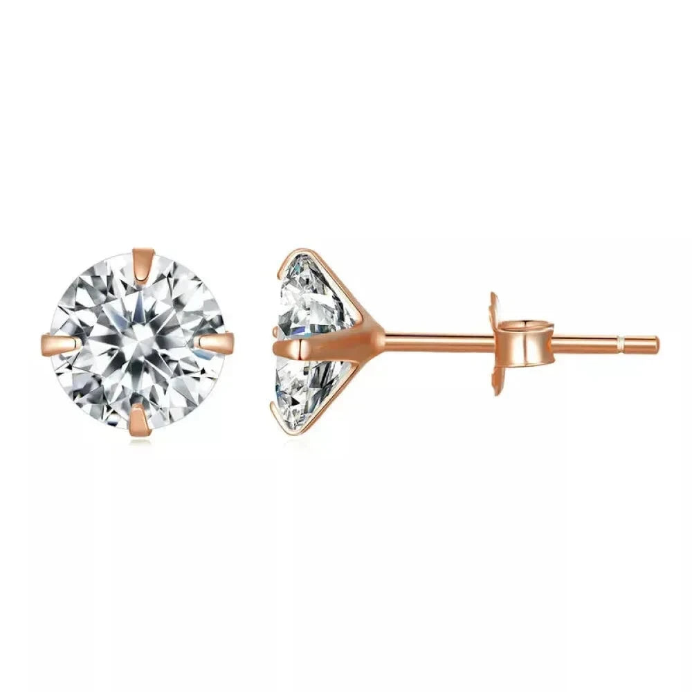 CZ Stud Earrings - 925 Sterling Silver Platinum Plated - Round Cubic Zirconia Hypoallergenic 4mm 5mm 6mm 7mm BSE166