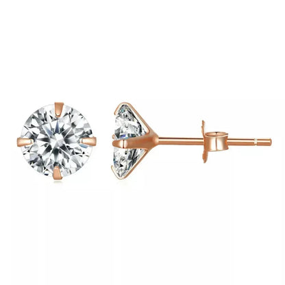 CZ Stud Earrings - 925 Sterling Silver Platinum Plated - Round Cubic Zirconia Hypoallergenic 4mm 5mm 6mm 7mm BSE166