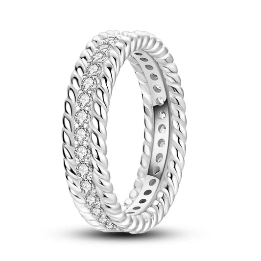 Sparkling Square Sterling Silver Band Ring - 8 - Rings