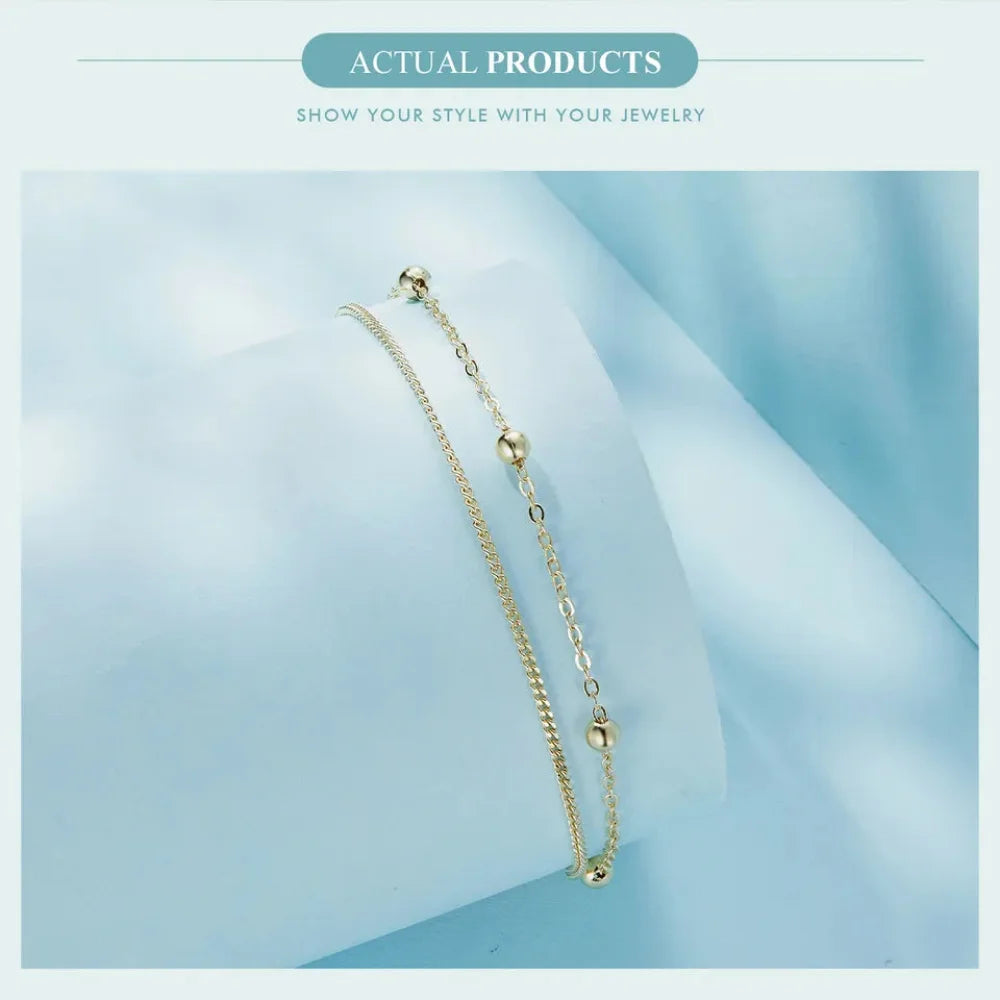 Double-Layered Round Beads 925 Sterling Silver Chain Bracelet with 14K Gold Plating - Bracelets