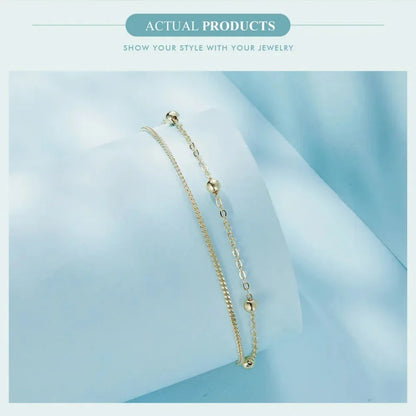 Double-Layered Round Beads 925 Sterling Silver Chain Bracelet with 14K Gold Plating - Bracelets