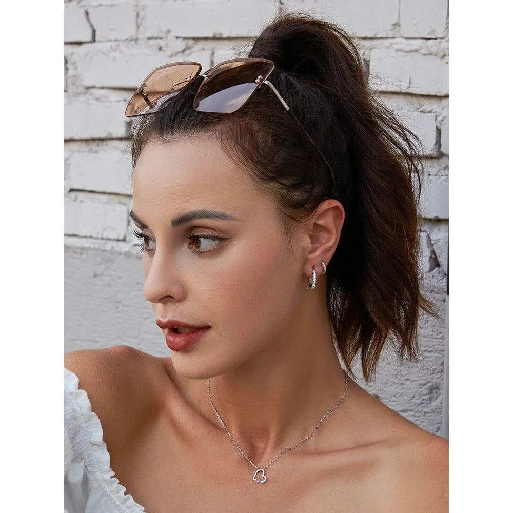 Genuine 925 Sterling Silver The Shape of Love Chain Necklace for Women - Fine jewellery 18.11’’ Collar - Necklaces