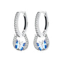 Lucky Charm Blue Butterfly Sterling Silver Hoop Earrings Drop
