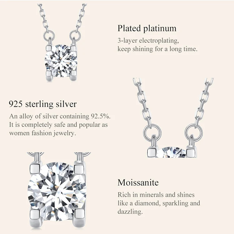 Radiant 1ct Moissanite Sterling Silver Pendant Necklace - Necklaces