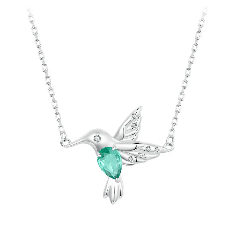 Elegant Sterling Silver Hummingbird Pendant Necklace - Necklaces