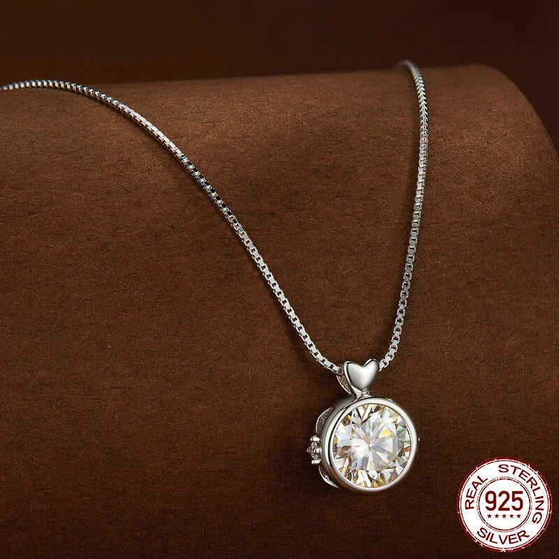 Timeless Elegance: 1.0 Carat Moissanite Sterling Silver Little Heart Chain Pendant Necklace - Necklaces