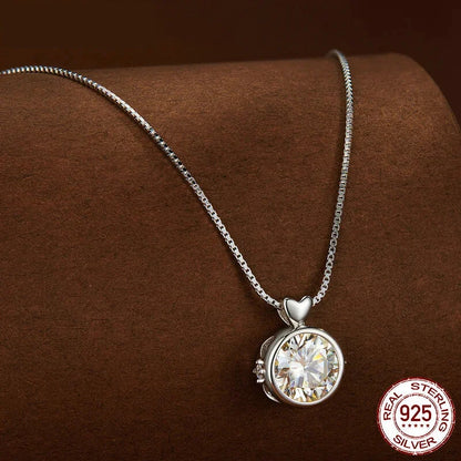Timeless Elegance: 1.0 Carat Moissanite Sterling Silver Little Heart Chain Pendant Necklace - Necklaces