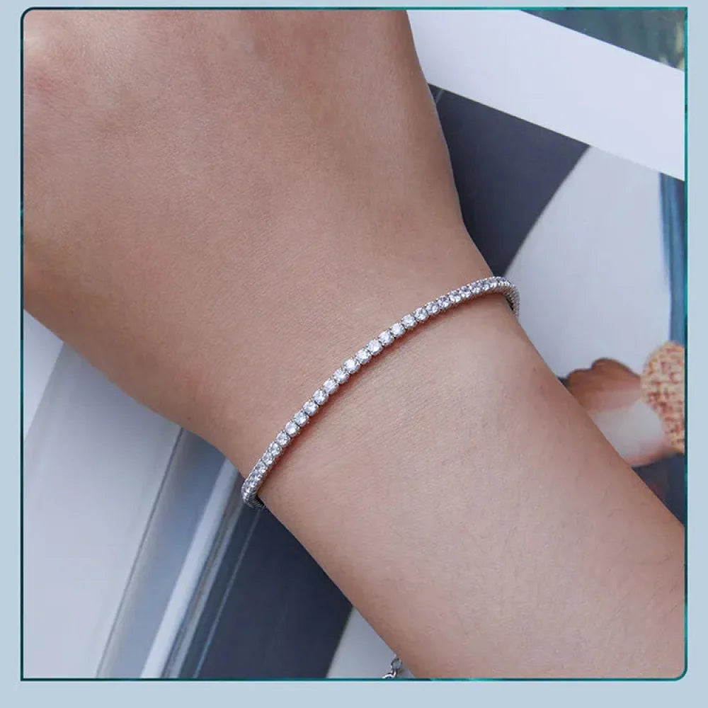 Exquisite 925 Sterling Silver Adjustable Tennis Bracelet - Platinum Plated with Clear 3mm Cubic Zirconia - Bracelets