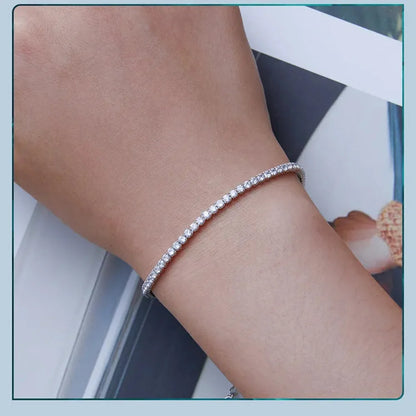 Exquisite 925 Sterling Silver Adjustable Tennis Bracelet - Platinum Plated with Clear 3mm Cubic Zirconia - Bracelets