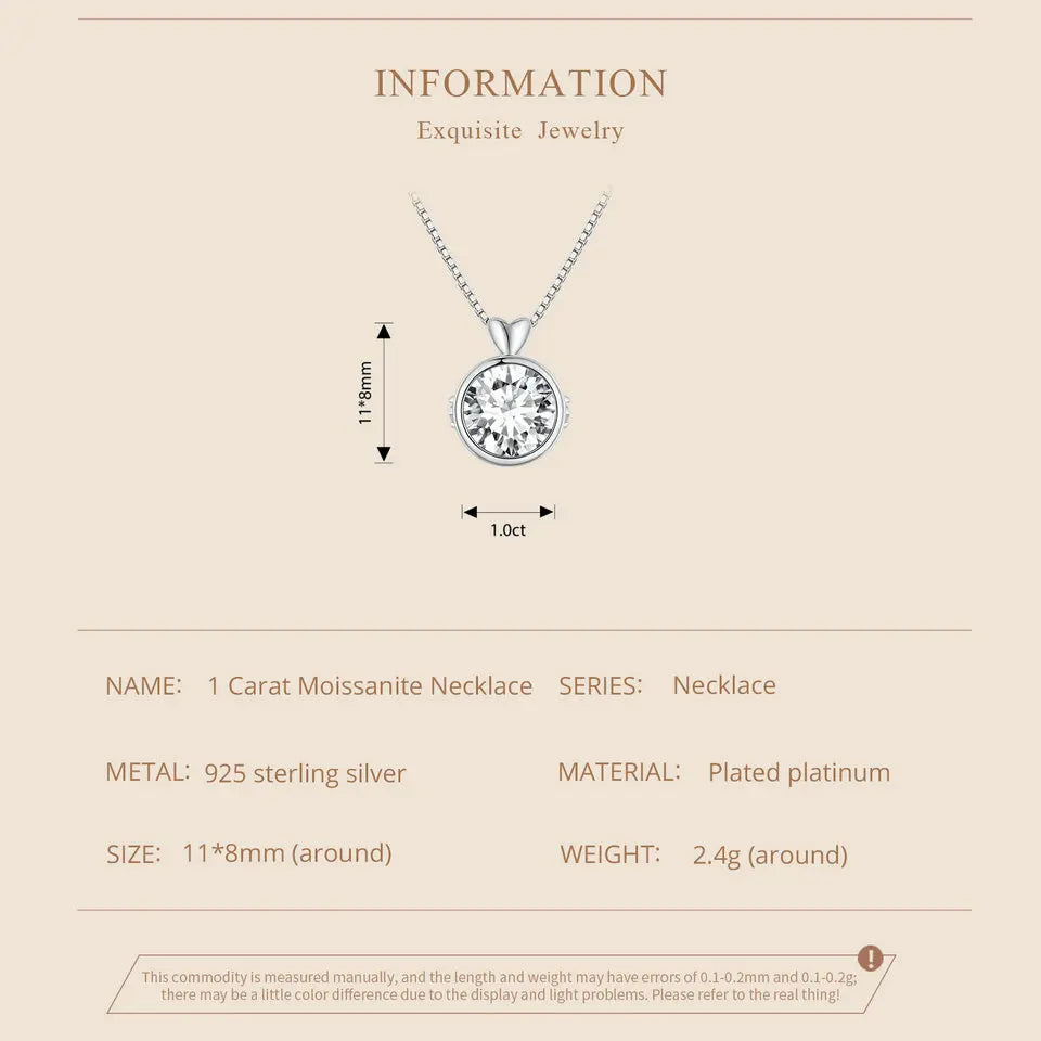 Timeless Elegance: 1.0 Carat Moissanite Sterling Silver Little Heart Chain Pendant Necklace - Necklaces