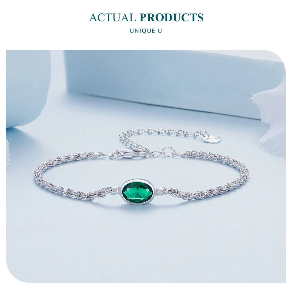 Elegant Green Zircon Chopin Sterling Silver Bracelet - Bracelets