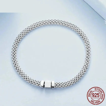 925 Sterling Silver Classic Square Buckle Bracelet Retro Braided Chain Link for Women Platinum Plated Fine jewellery