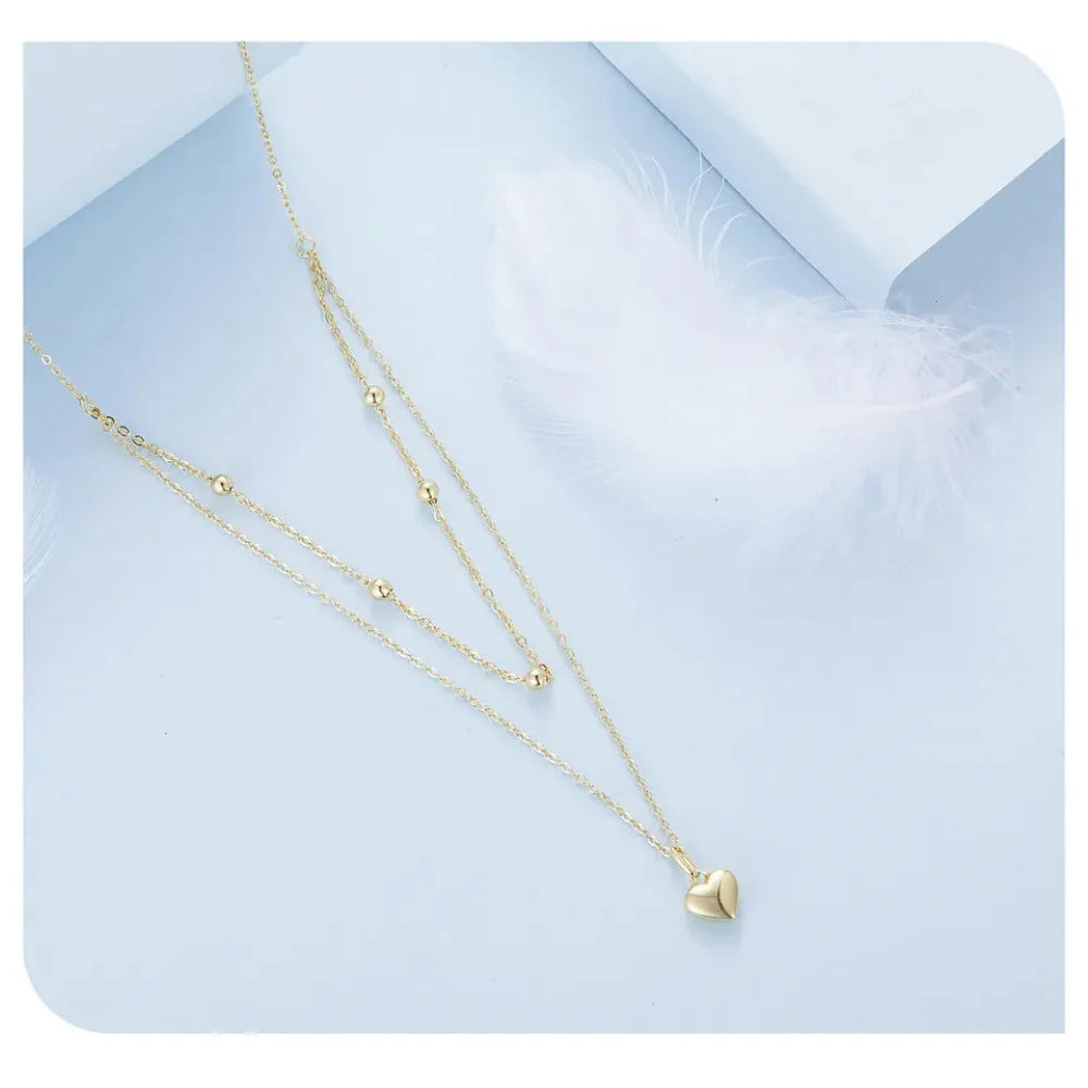 925 Sterling Silver Heart Pendant Necklace - Elegant Double Layer Choker for Women - BSN168 - Necklaces