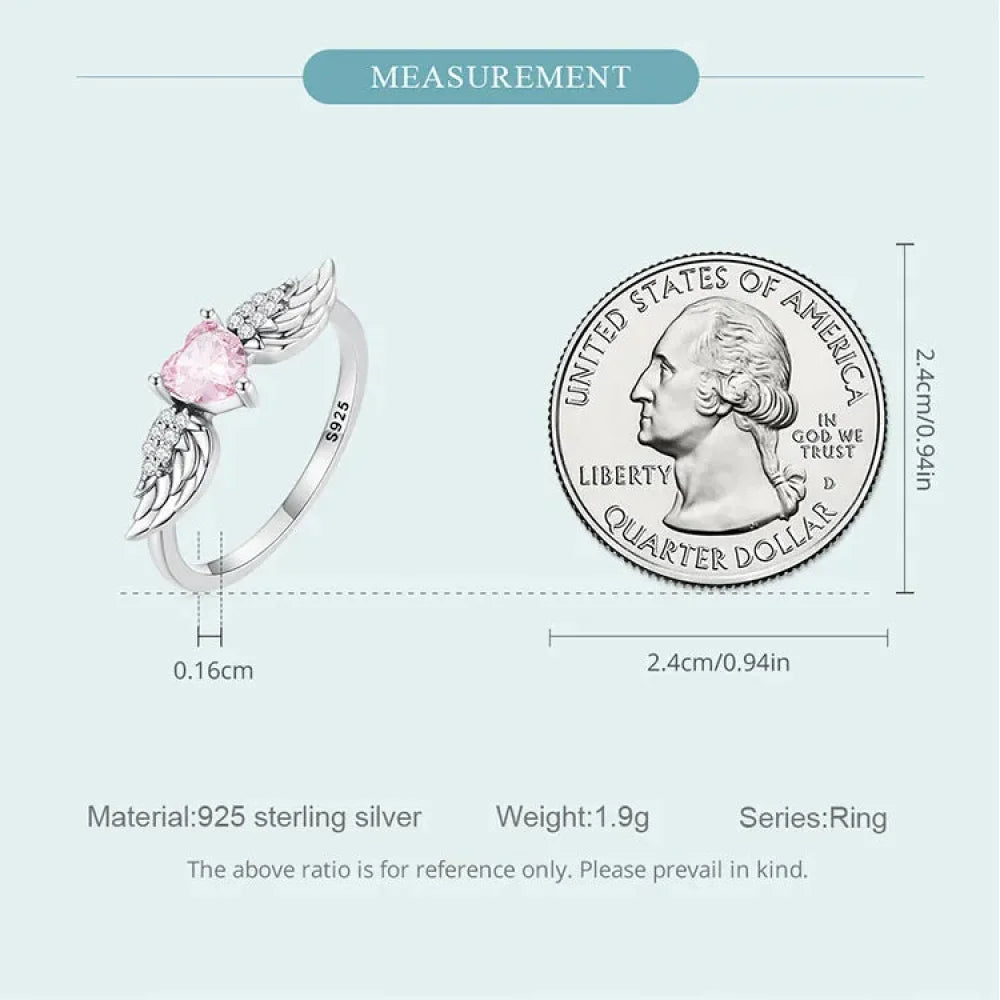 925 Sterling Silver Pink Heart Zircon Ring for Women - Love & Wing - Rings