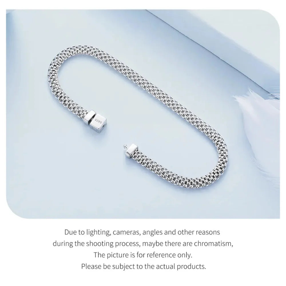 925 Sterling Silver Classic Square Buckle Bracelet Retro Braided Chain Link for Women Platinum Plated Fine jewellery