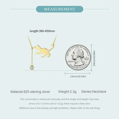 Breathtaking 925 Sterling Silver Cat Necklace | Elegant Pendant Collarbone jewellery SCN232 in 3 Colors - Necklaces