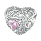 925 Sterling Silver Diy Heart Charm With Pink Zircon Bsc777 Charms