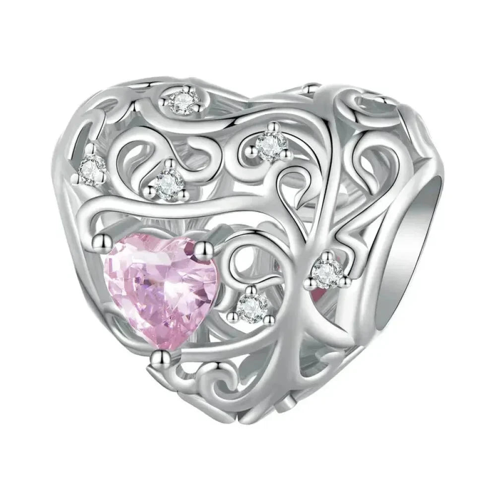 925 Sterling Silver DIY Heart Charm with Pink Zircon - BSC777 - Bsc777 - Charms