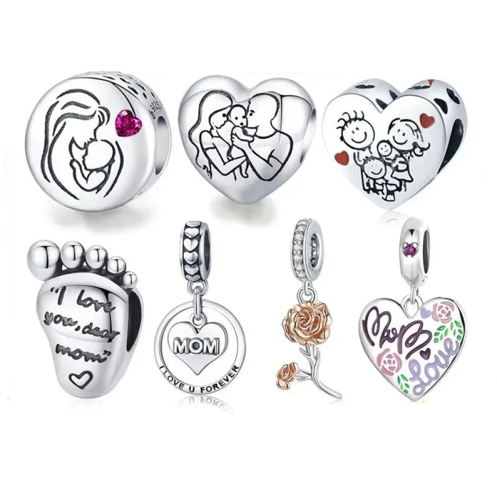925 Sterling Silver Maternal Love Charm DIY - Touching Baby Feet Pendant for Bracelet - Charms