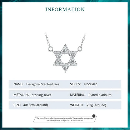 925 Sterling Silver Hexagonal Star Pendant Necklace - CZ Pave Setting - Fine jewellery BSN290 - Necklaces