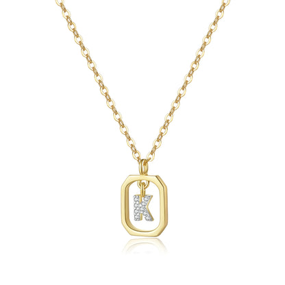 Personalized Initial Sterling Silver Pendant Necklace - Gold K - Necklaces