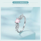 925 Sterling Silver Pink Heart Zircon Ring for Women Love & Wing Rings