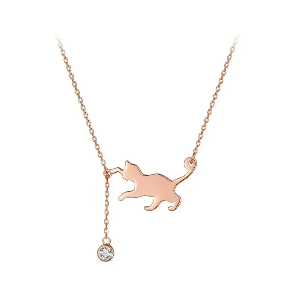 Breathtaking 925 Sterling Silver Cat Necklace | Elegant Pendant Collarbone Jewelry Scn232 In 3 Colors Rose Gold